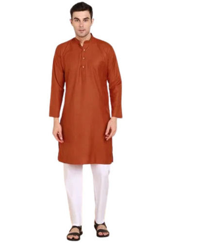 Brown And White Traditional Wear Skin Friendly Plain Dyed Cotton Kurta Pajama