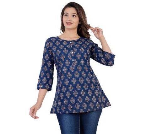 3/4th Sleeves Casual Wear Printed Pure Cotton Fabric Ladies Tops