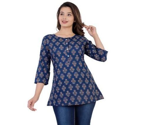 Multi 3/4Th Sleeves Casual Wear Printed Pure Cotton Fabric Ladies Tops