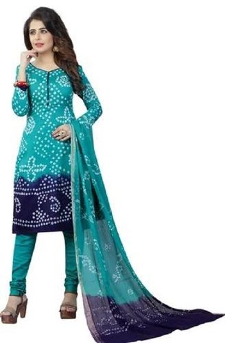 Full Sleeves Printed Pattern Bandhani Suit With Dupatta Bust Size: 32 Inch (In)