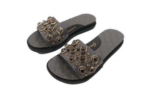 Black And Grey Light Weight Comfortable Non Slip Pvc Sole Slipper For Girl