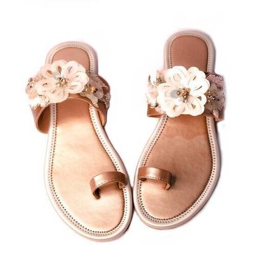 Rose Gold Non Slip Comfortable Flat Rubber Sole Slipper For Ladies