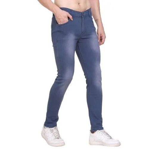 Blue Skin Friendly And Light Weight Plain Dyed Denim Casual Wear Jeans 