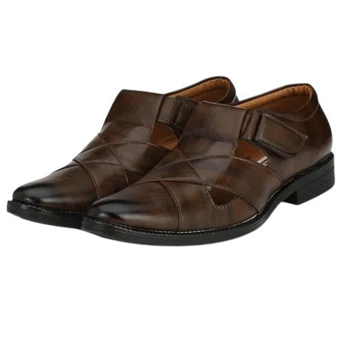 Brown Tpr Sole Low Heel Artificial Leather Shoes Type Stylish Sandals For Men