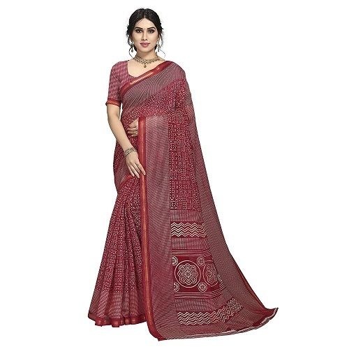 Maroon Ladies Party Wear Designer Printed Pattern Cotton Silk Saree