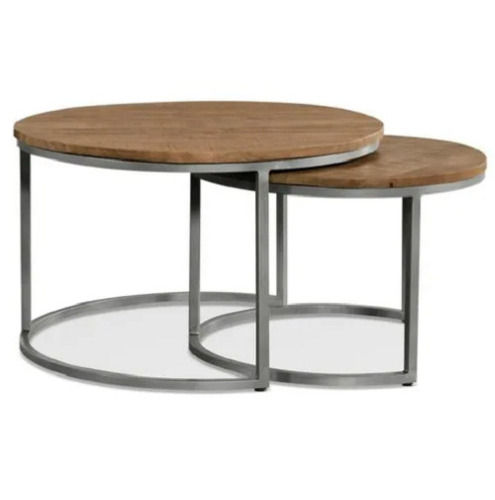 Round Wooden And Stainless Steel Nesting Table For Hotel Use