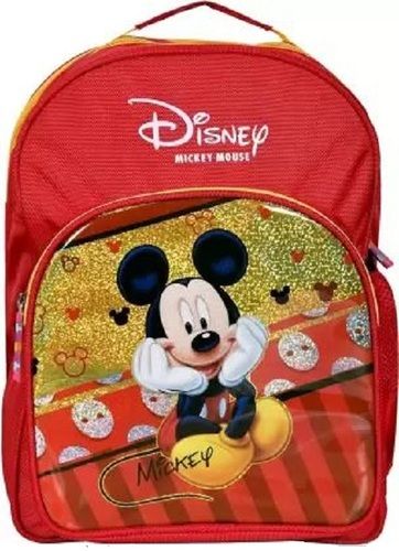 Red 15 Liter Capacity Zipper Closer Polyester Printed School Bag For Kids