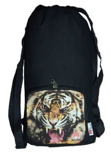 Black 20 Liter Capacity Printed Shoulder Length Handle Canvas Backpack