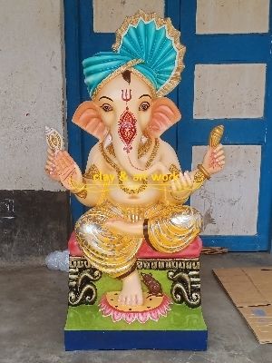 Water Resistance 4.5 Feet Handmade Fiberglass Lord Ganesha Statue For Temple Decor