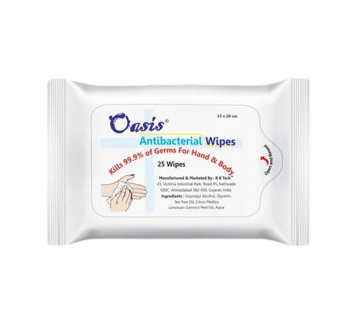 Kills 99.9% Germs 15x20cm Antibacterial Wipes, Pack Of 25 Pieces