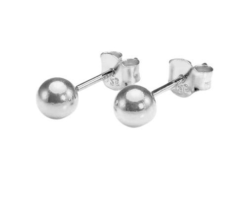Light Weight Round Polished Finish Silver Ball Stud Earrings
