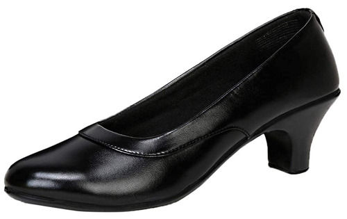 Black Pu And Faux Leather Formal Shoes For Ladies