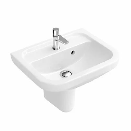 White Rectangular Wall Mounted Ceramic Wash Basin For Bathroom Fittings Use