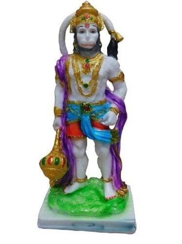 Durable 10X2X10 Inches Paint Coated Marble Hanuman Statue 