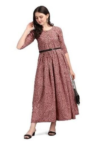 3/4Th Sleeves Casual Wear Printed Polyester Western Dress For Ladies  Bust Size: 36 Inch (In)