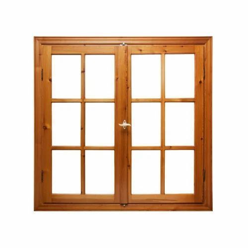 Brown 6.3 Kilograms 3X4 Foot Rectangular Polished Oak Wooden Window