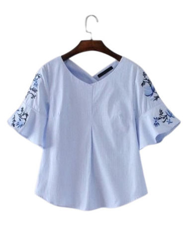 Casual Wear Skin Friendly Short Sleeve Printed Chiffon Top For Ladies Length: 28 Inch (In)