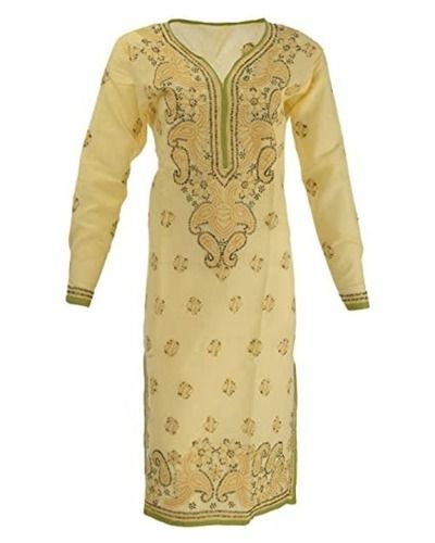 Long Sleeve Skin Friendly Casual Wear Embroidered Cotton Designer Kurti