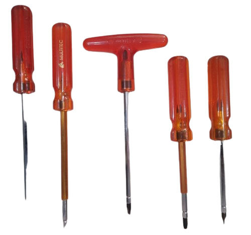 Silver And Orange Plastic Handle Polished Stainless Steel Screwdriver Set, Set Of 5 Pieces