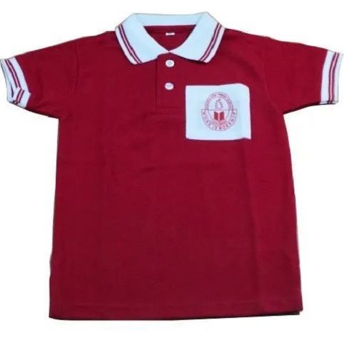 Short Sleeve Plain Button Down Collar Cotton School T Shirts For Boys