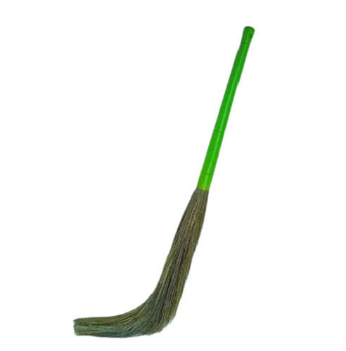 Green And Brown 1.5 Foot Long Pvc Plastic Handle Soft Grass Lightweight Broom For Floor Cleaning