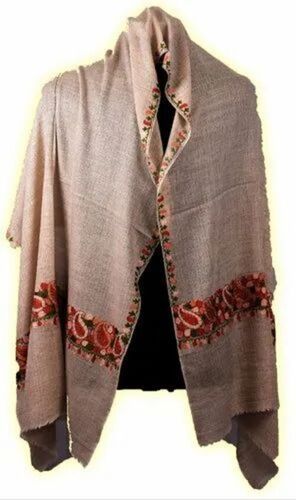 Beige 180Cm Long Lightweight Ultra Soft And Warm Embroidered Silk Designer Shawl For Ladies