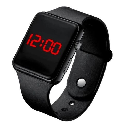 Black Color Coated Rectangular Leather Band Digital Led Watch