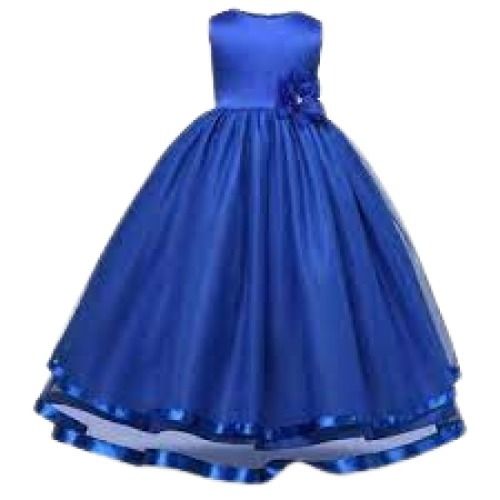 Girls Sleeveless Plain Blue Chiffon Kids Frock Bust Size: 22 Inch (In)