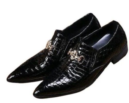 Black Low Heel Pvc Outsole Pu Pointed Party Wear Shoes For Men