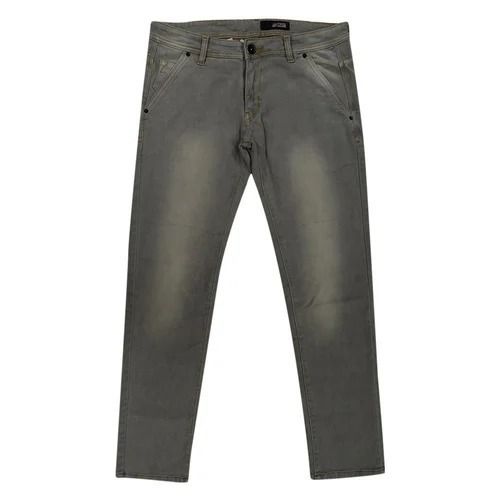 Stretchable Plain Slim Fit Faded Denim Jeans For Men'S
