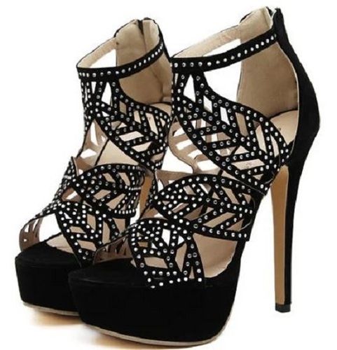 Black Velvet Fabric And Pvc Outsole High Heel Sandals For Ladies