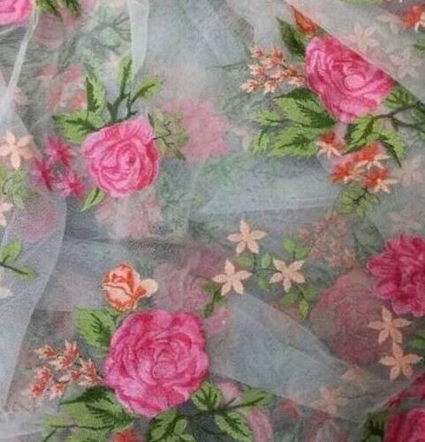 Light In Weight 20 Meter Long Multi Color Floral Printed Net Fabric For Garment 