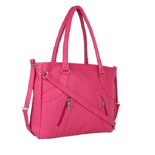 Pink 38.1 X 2.5 X 25.4 Cm Plain Pu Leather Hand Bag