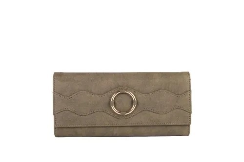 लाइट ब्राउन बटन और ज़िपर क्लोज़र वाटर रेसिस्टेंस असली लेदर क्लच पर्स