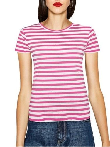 Ladies Striped Round Neck Half Sleeves Cotton T Shirt Age Group: Above 18