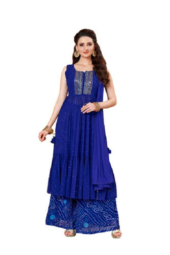 Blue Ladies Trendy Chiffon Plazzo Suit Set