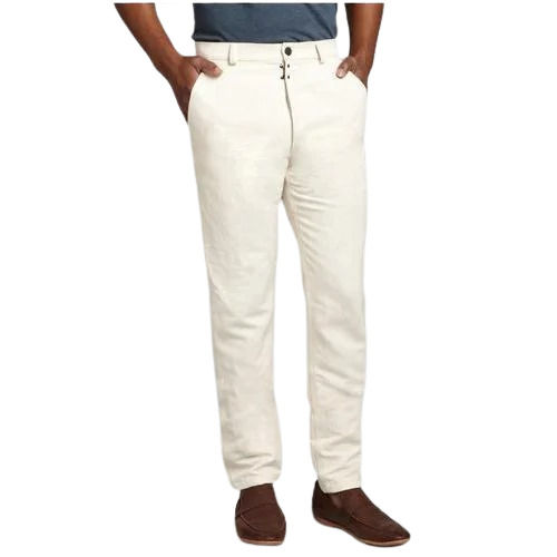 White Summer And Quick Dry Regular Fit Plain Cotton Pant For Men 