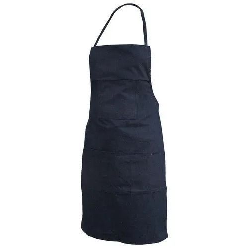 Black Washable Plain Dyed One Pocket Cotton Apron For Kitchen Use