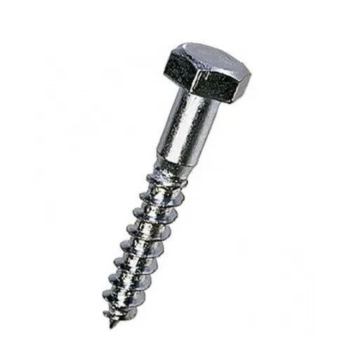 Silver 4 Inch Polished Hexagon Head Coach Screw