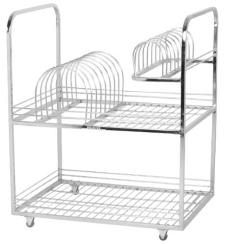 69x55x40 Cm Polished Finish Free Standing Stainless Steel Kitchen Trolley