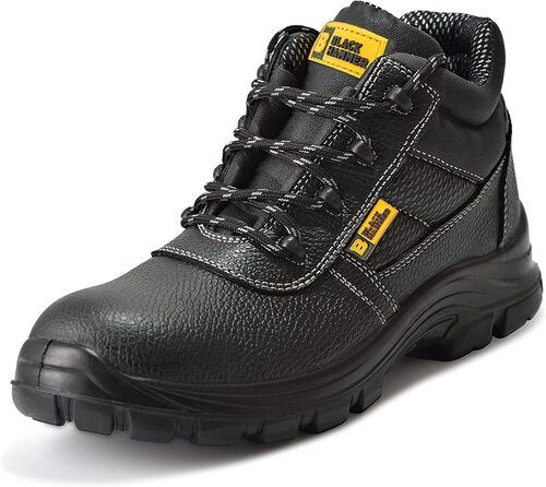 8 Inch Black Leather Safety Shoes For Industrial And Construction Usage