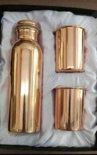 900ml Plain Copper Bottle With 2 Glass Set For Drinking Water And Water Storage