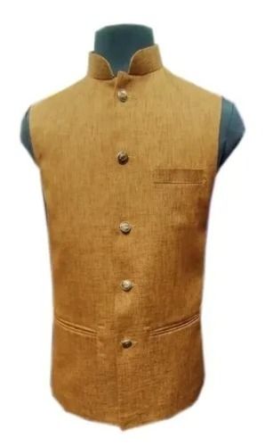 Button Closure Sleeveless Plain Dyed Polyester Cotton Nehru Jacket