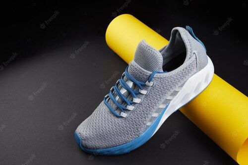 Men Gray Blue Lace Up Mesh Sport Shoes