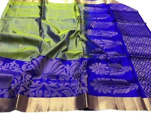 Green With Blue Multi Color Festive Wear Handloom Ladies Silk Sarees