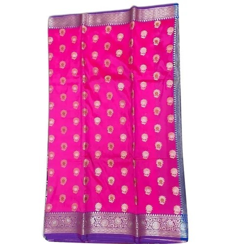 Pink Polyester Silk Saree