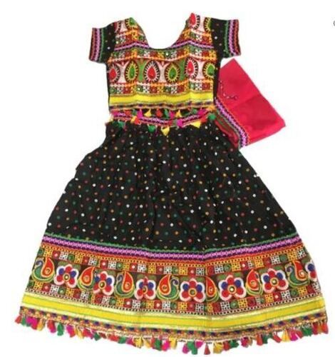 Short Sleeves Round Neck Embroidered Cotton Chaniya Choli For Girls