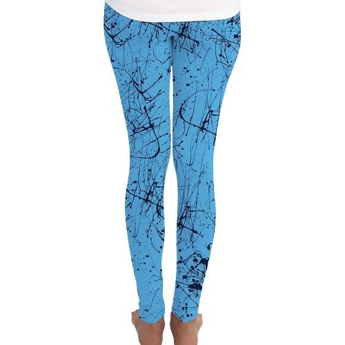 Straight Fit And Comfortable Blue With Black Printed Women Leggings Decoration Material: Paint