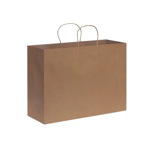 Brown 16X5X12 Inch Rectangular Plain Dyed Kraft Paper Carry Bags With Handle 