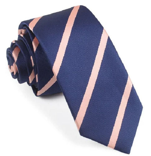 Blue And Pink 30 Inch Long Plain Cotton Striped Neck Ties For Men